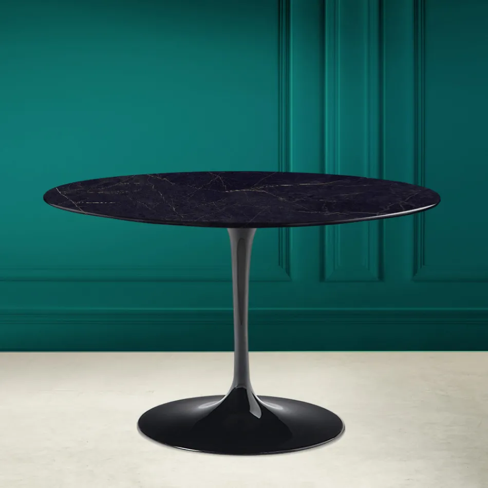 Tavolo Tulip Saarinen H 73 Rotondo in Ceramica Noir Laurent Made in Italy - Scarlet Viadurini