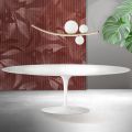 Tavolo Tulip Saarinen H 74 cm Allungabile in Ceramica Florim Bianca - Scarlet