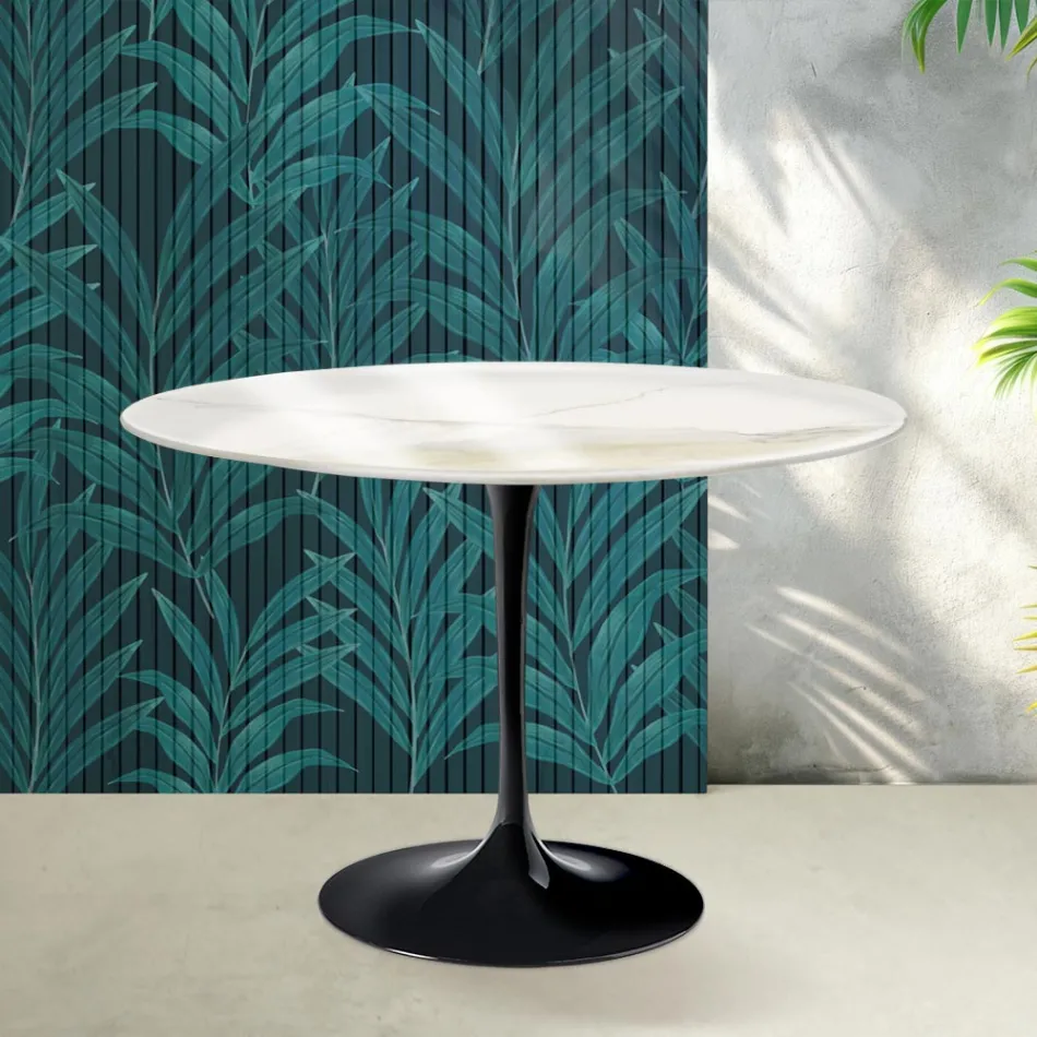 Tavolo Tulip Saarinen H 74 cm in Ceramica Florim Calacatta Gold Lucido - Scarlet Viadurini