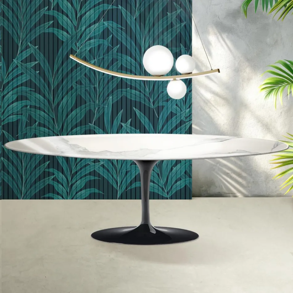Tavolo Tulip Saarinen H 74 cm in Ceramica Florim Statuario Lucido - Scarlet Viadurini