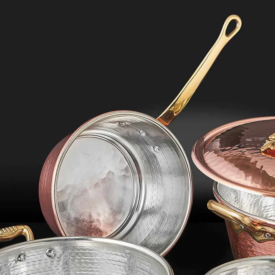 Tegame in Rame Stagnato a Mano Conico e Manico Made in Italy 22 cm - Mariassunta Viadurini