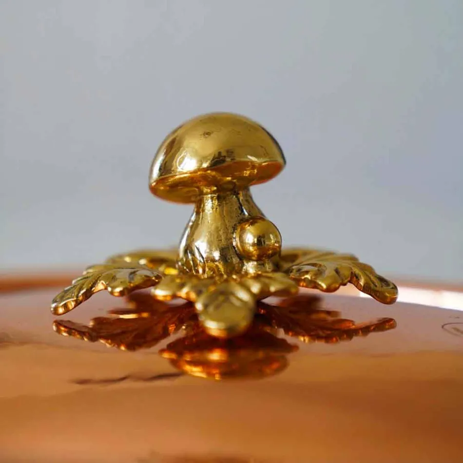 Tegame in Rame Stagnato a Mano Design Ovale con Coperchio 36x26 cm - Mariachiara Viadurini