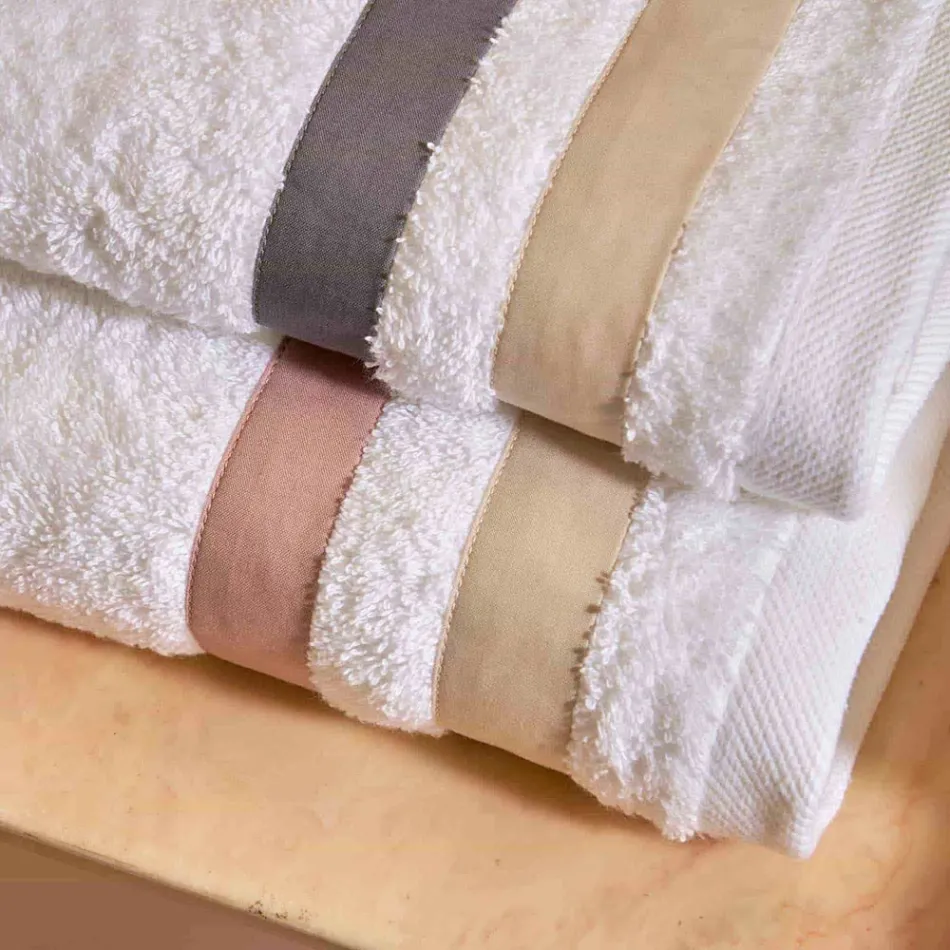 Telo Doccia in Spugna di Cotone con Doppia Balza in Percalle di Cotone - Serenity Viadurini