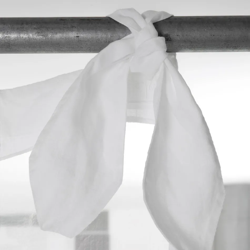 Tenda in Lino e Organza Bianca con Ricamo Design Elegante Italiano - Oceanomare Viadurini