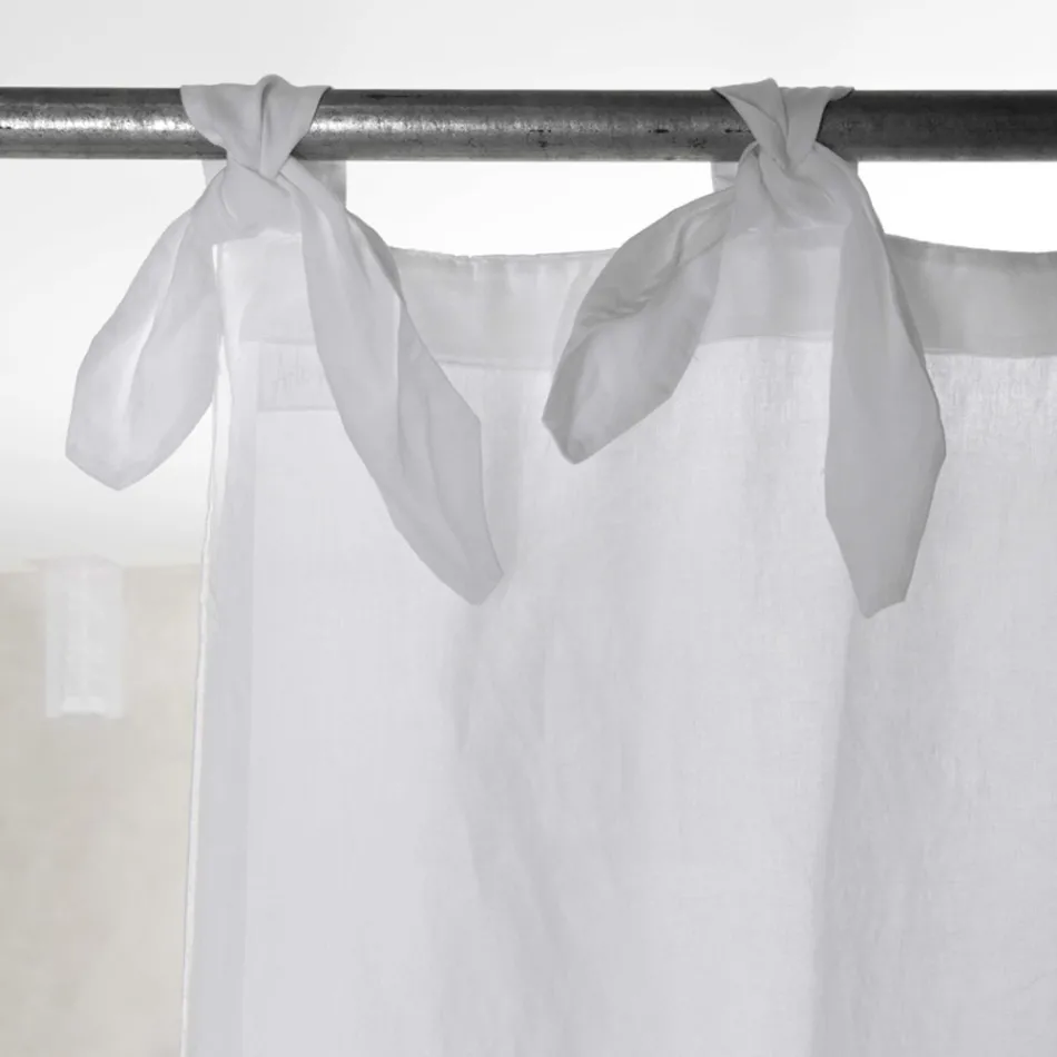 Tenda in Lino Leggero Bianco o Retrò e Organza con Laccetti di Lusso - Karnak Viadurini