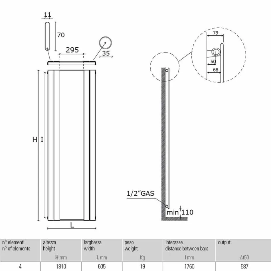 Termoarredo Bagno Verticale Design in Acciaio con Specchio a 587 W - Picchio Viadurini