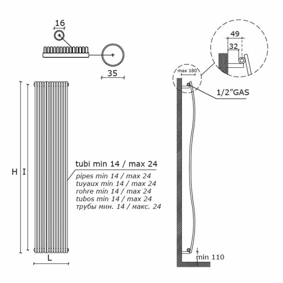 Termoarredo da Bagno Verticale Design Moderno Ondulato 1181 Watt - Tucano Viadurini