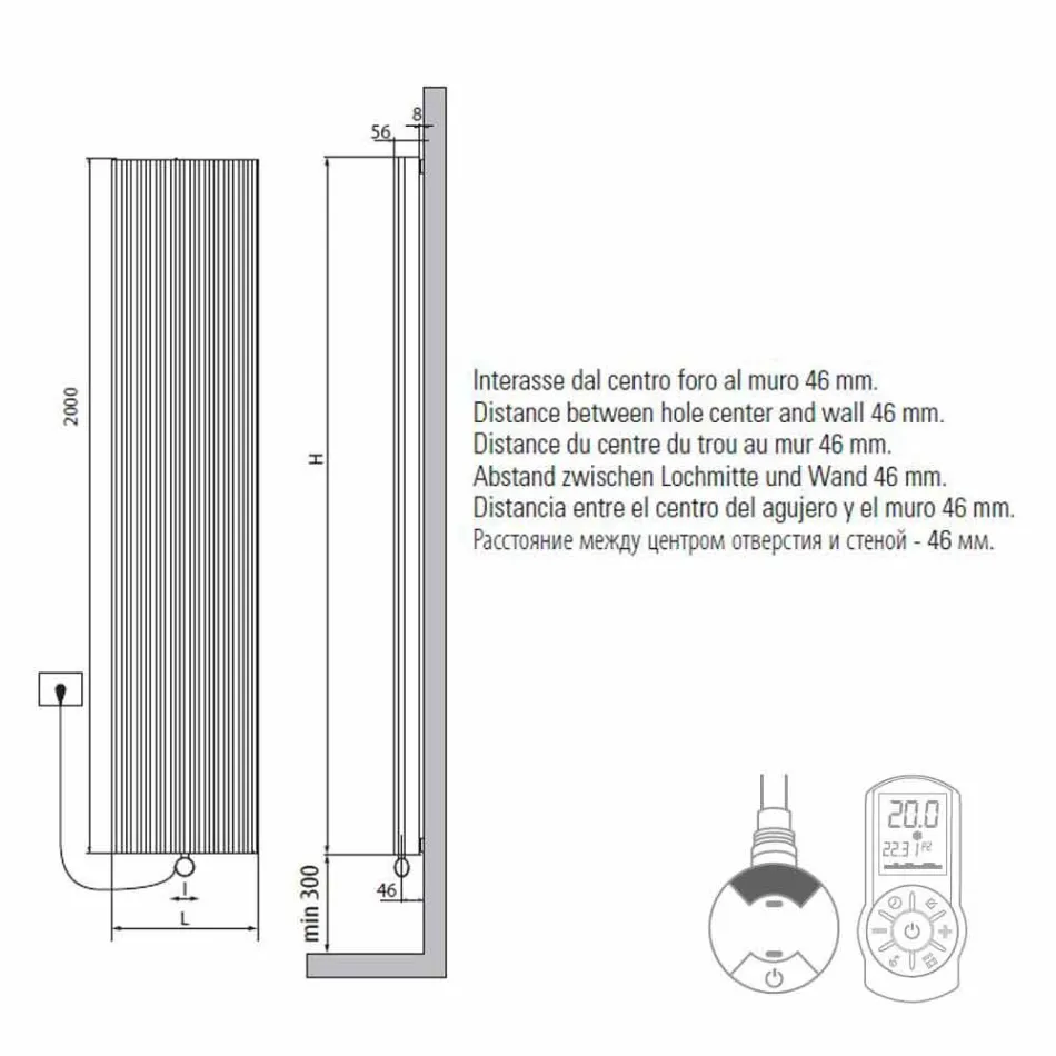 Termoarredo Design Verticale Elettrico a Parete in Acciaio a 900 W - 1000Righe Viadurini