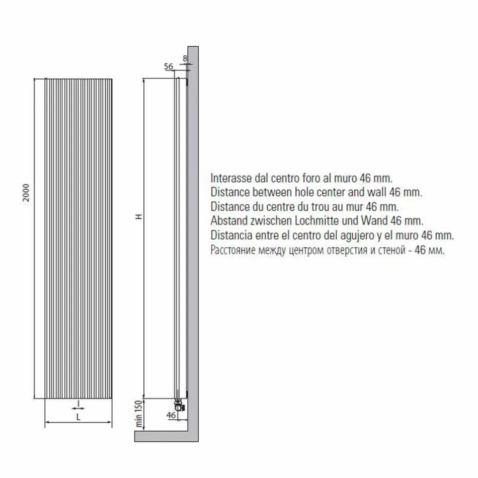 Termoarredo Design Verticale Idraulico a Parete in Acciaio a 900 W - 1000Righe Viadurini