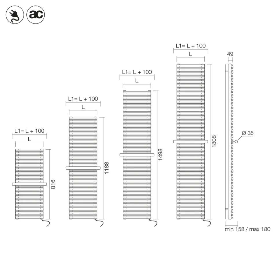 Termoarredo Elettrico in Acciaio in Diverse Dimensioni Made in Italy - Brace Viadurini