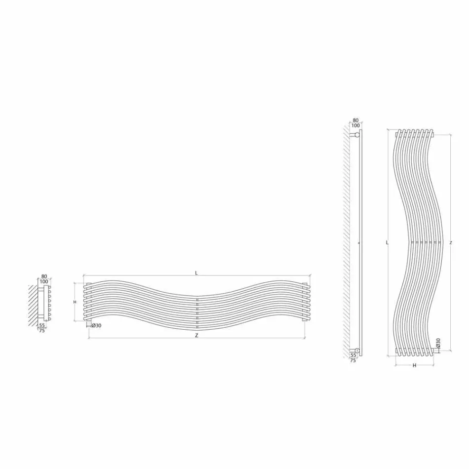 Termoarredo idraulico design moderno in acciaio Wave by Scirocco H Viadurini