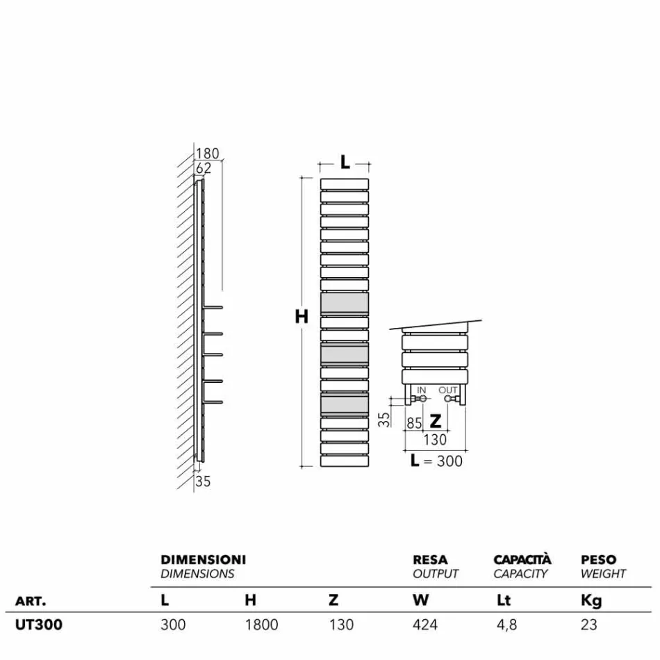 Termoarredo idraulico in acciaio, mensole in rovere,Utility Scirocco H Viadurini