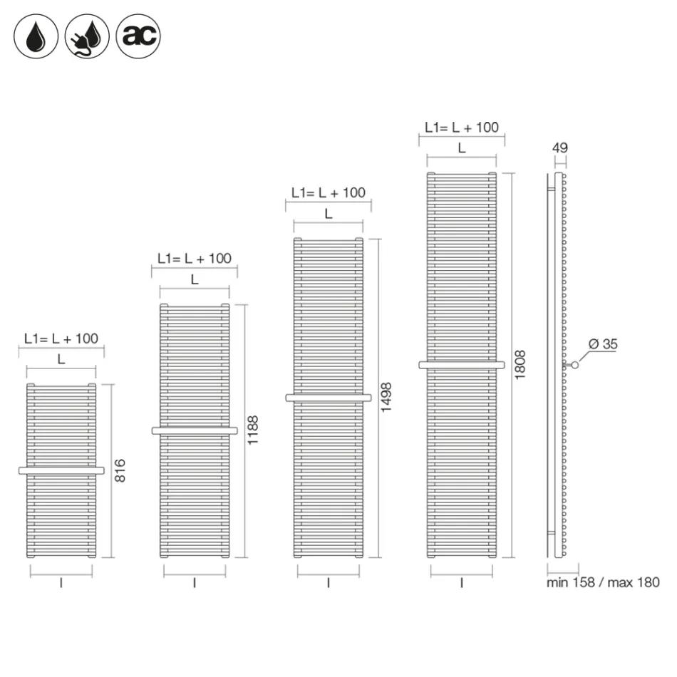 Termoarredo Misto con Barra in Diverse Altezze e Larghezze Made in Italy - Brace Viadurini