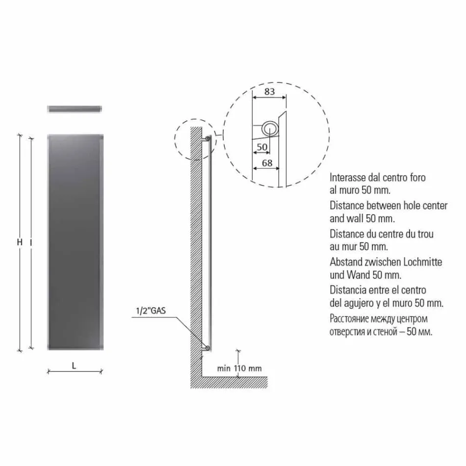 Termoarredo Moderno Idraulico a Parete in Acciaio con Decoro 839 Watt - Kelvin Viadurini