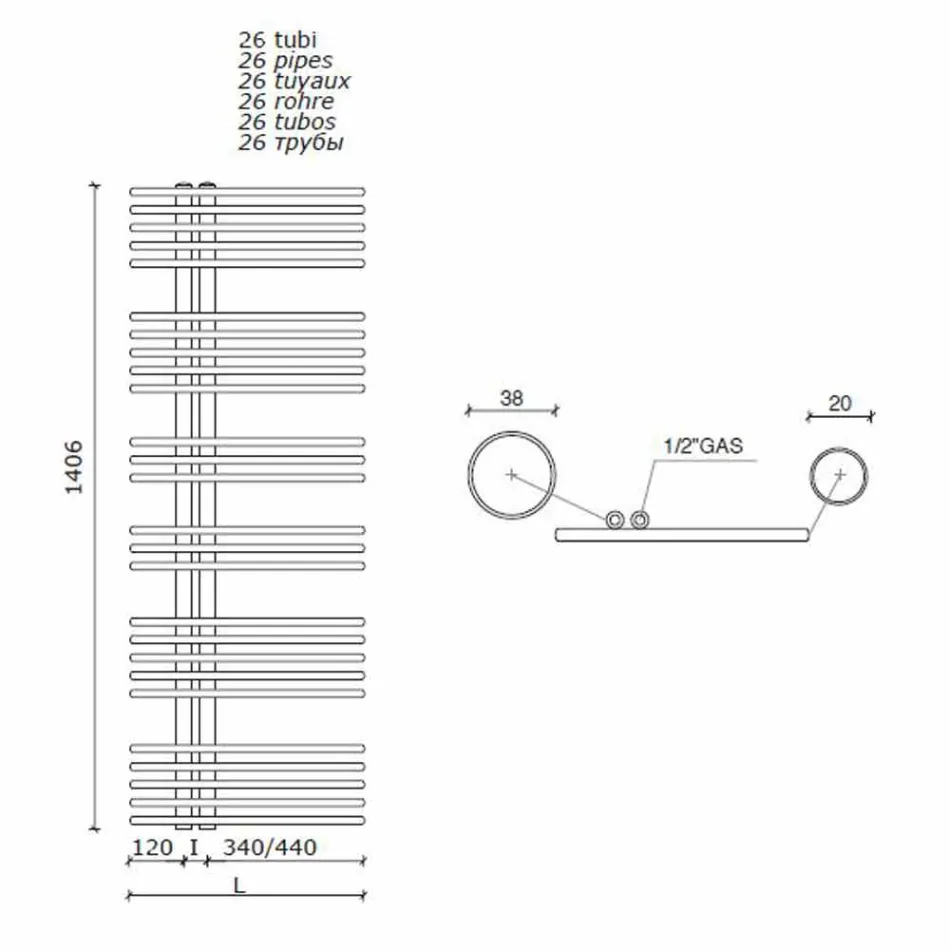 Termoarredo Scaldasalviette Cromato in Acciaio Design Idraulico 483 W - Pavone Viadurini