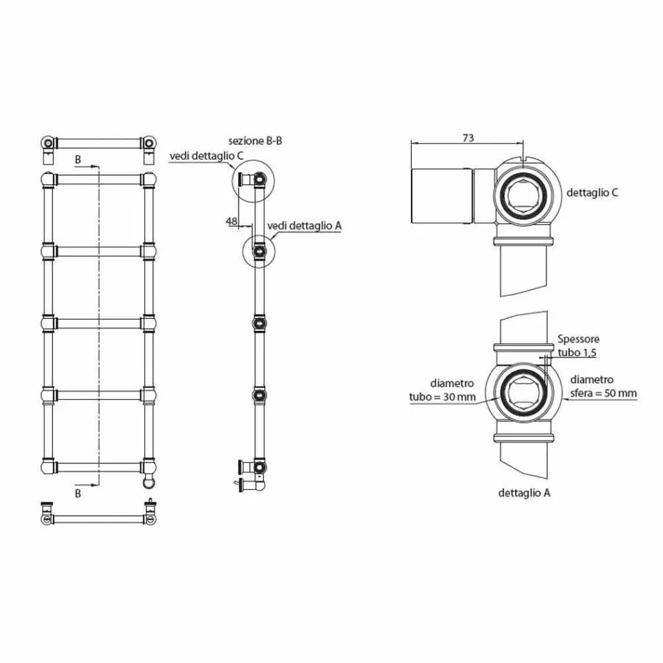 Termoarredo Scaldasalviette Elettrico Cromo in Ottone di Design 200 W - Caesar Viadurini