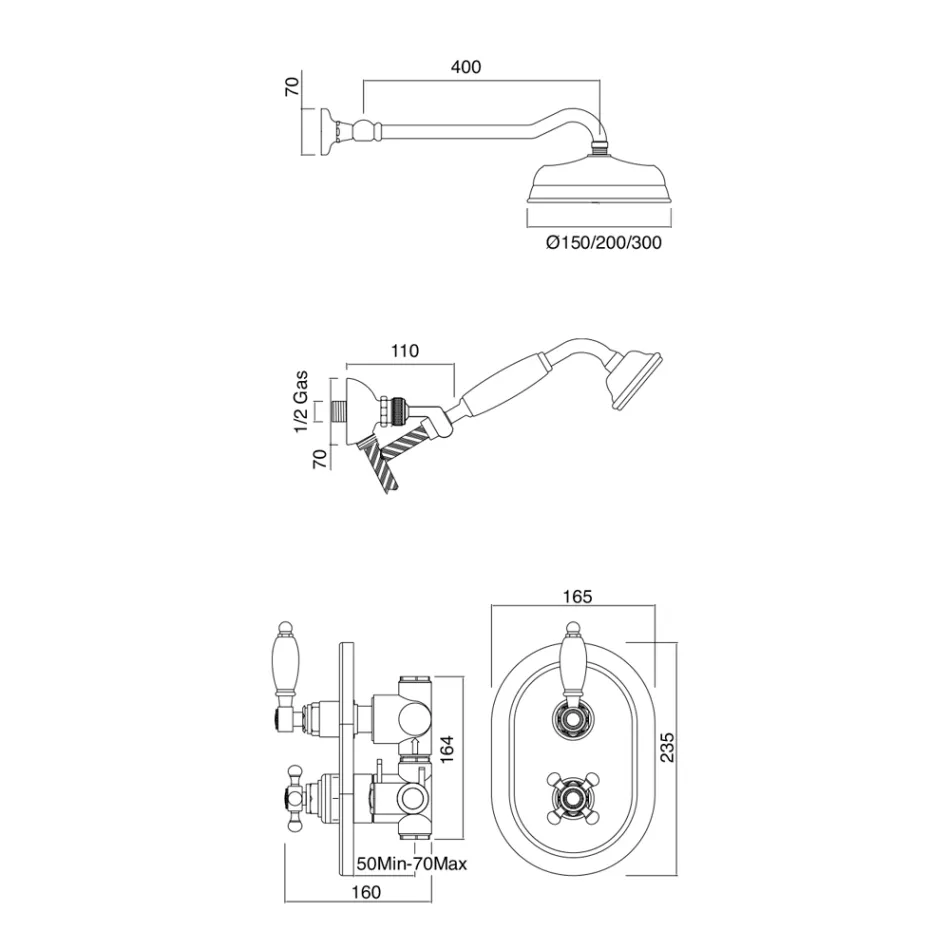 Termostatico Doccia Incasso di Design Vintage in Ottone Made in Italy – Elisea Viadurini