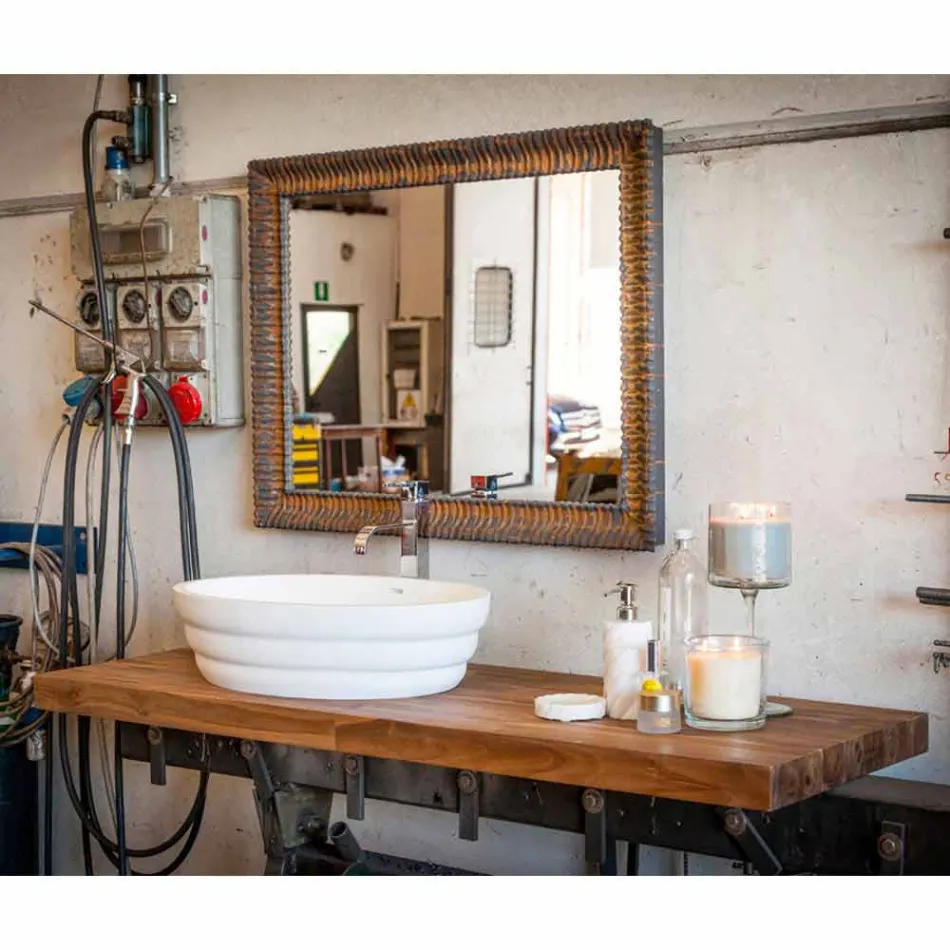 Top appoggio lavabo sospeso da bagno in teak listellare Norcia Viadurini