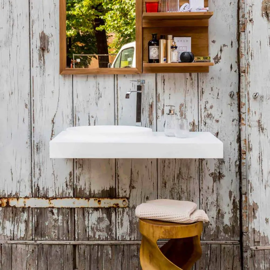 Top in Solid Surface sospeso con lavabo integrato Arona Viadurini