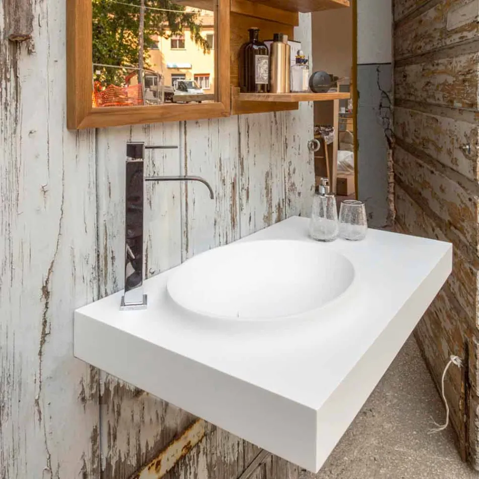 Top in Solid Surface sospeso con lavabo integrato Arona Viadurini