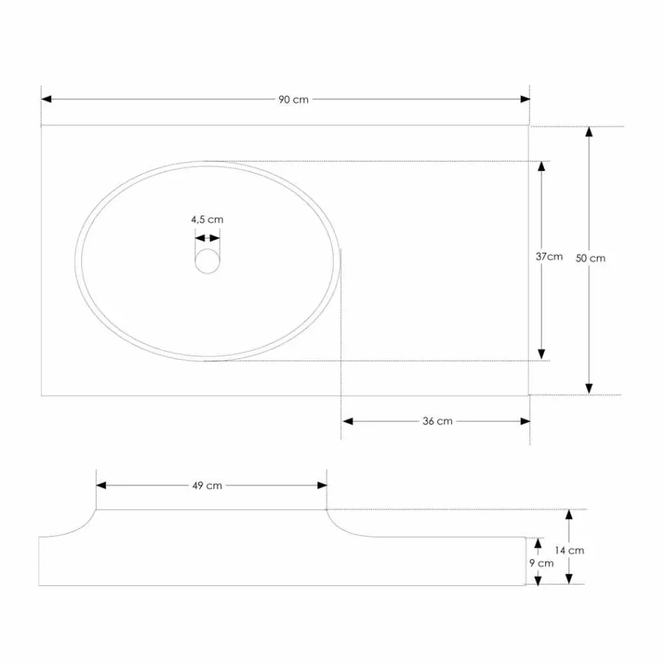 Top in Solid Surface sospeso con lavabo integrato Arona Viadurini