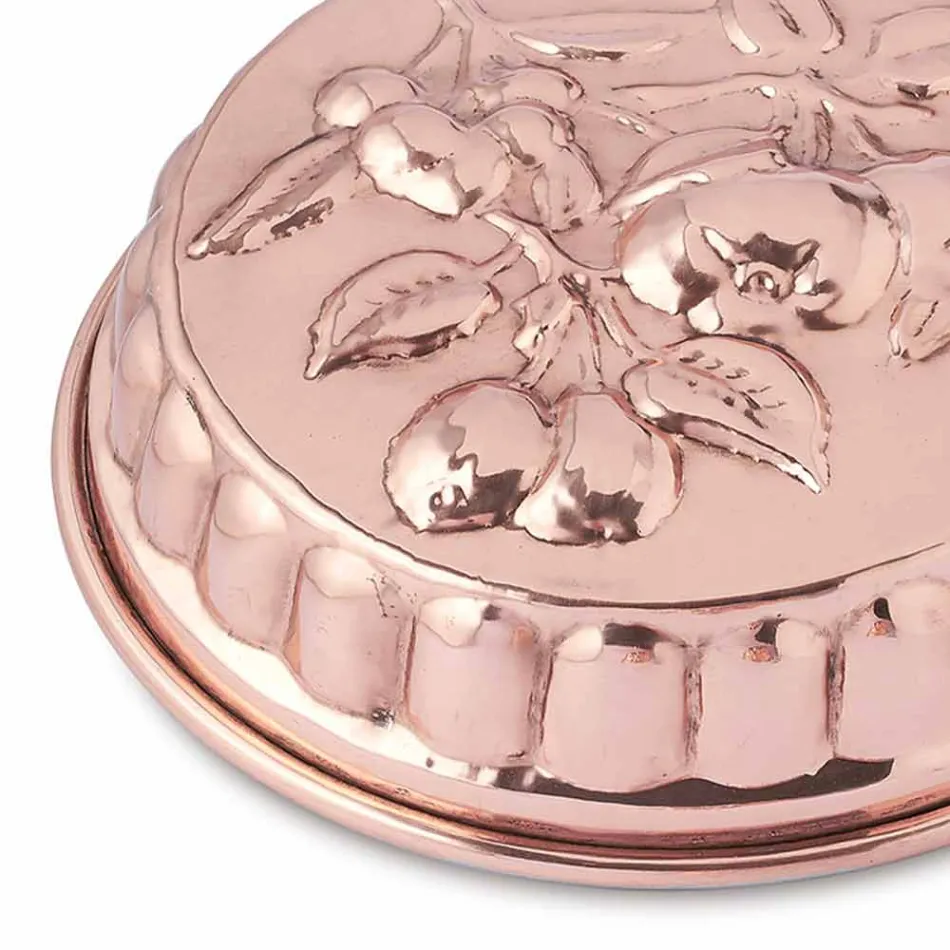 Tortiera in Rame Stagnato a Mano Tondo con Decoro Frutta 28 cm - Gianmattia Viadurini