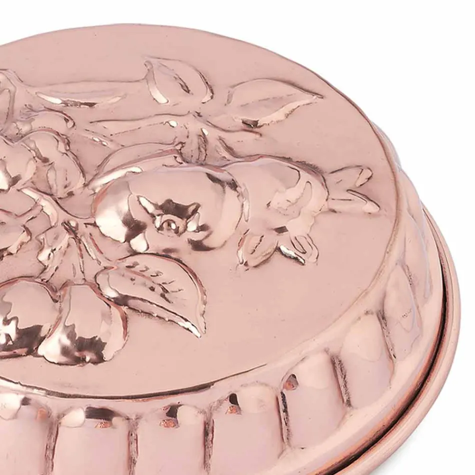 Tortiera in Rame Stagnato a Mano Tondo con Decoro Frutta 28 cm - Gianmattia Viadurini