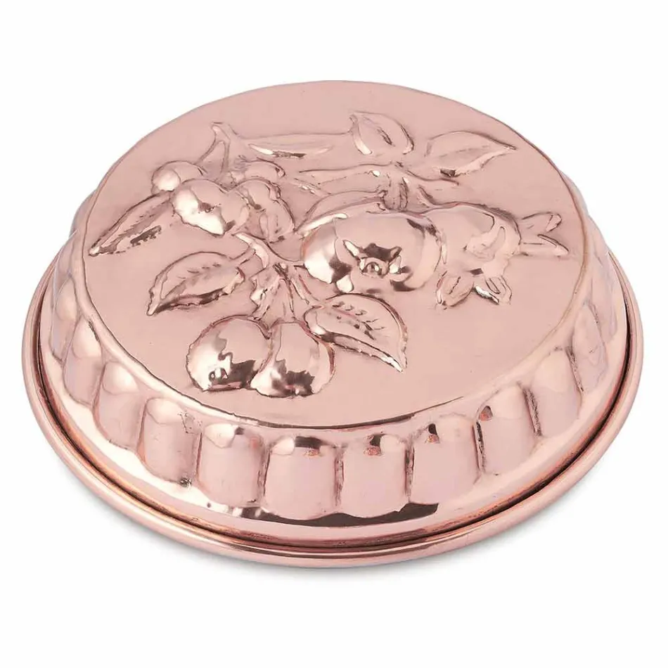 Tortiera in Rame Stagnato a Mano Tondo con Decoro Frutta 28 cm - Gianmattia Viadurini