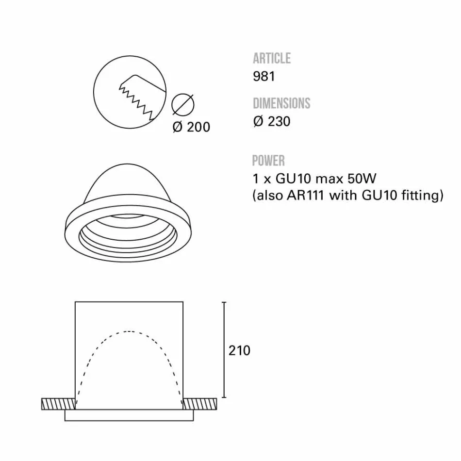 Toscot Carso faro ad incasso Ø23 cm made in Toscana Viadurini