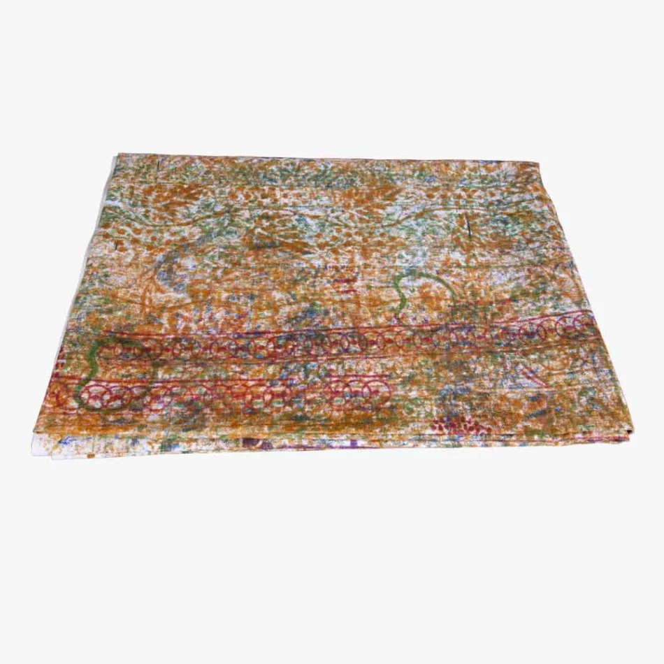 Tovaglia d'Arte Italiana con Disegno Stampato a Mano in Cotone Pezzo Unico Viadurini