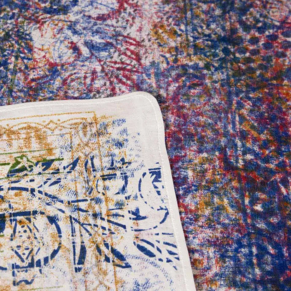 Tovaglia d'Arte Italiana con Stampa a Mano in Cotone Pezzo Unico - Marchi Viadurini