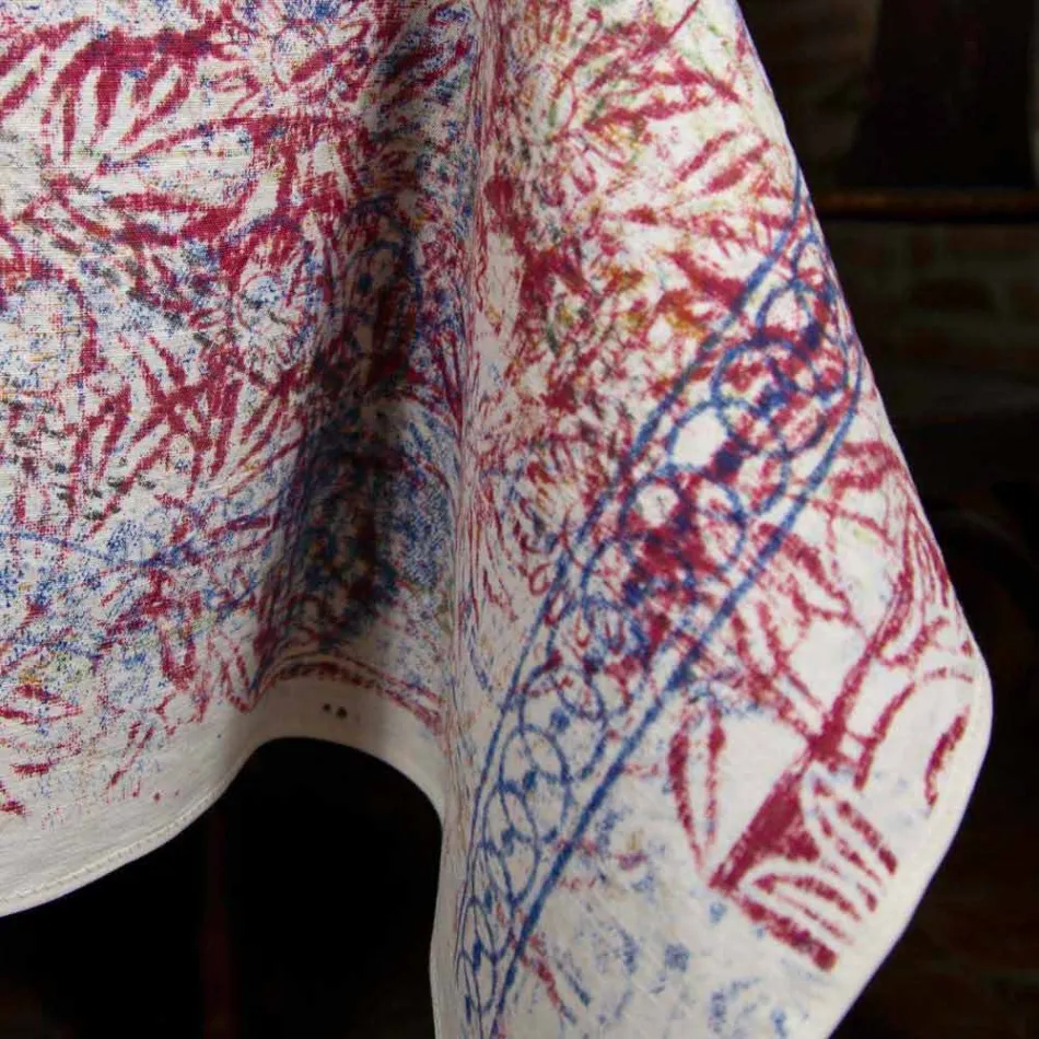 Tovaglia d'Arte Italiana con Stampa a Mano in Cotone Pezzo Unico - Marchi Viadurini