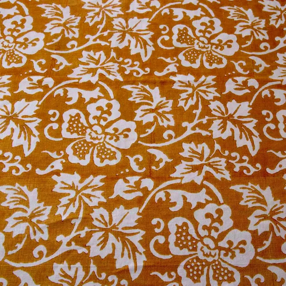 Tovaglia d’Artigianato Italiano 100% Lino con Stampa a Mano Pezzo Unico - Marchi Viadurini