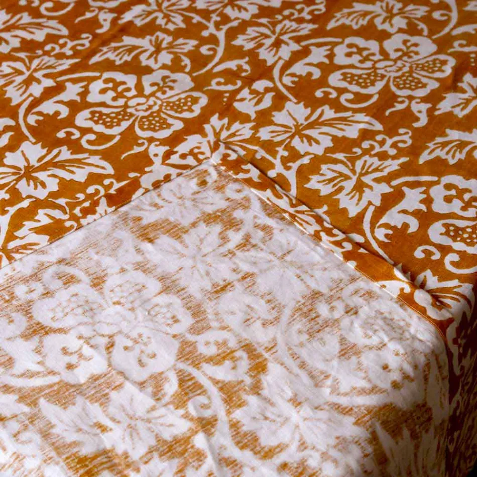 Tovaglia d’Artigianato Italiano 100% Lino con Stampa a Mano Pezzo Unico - Marchi Viadurini