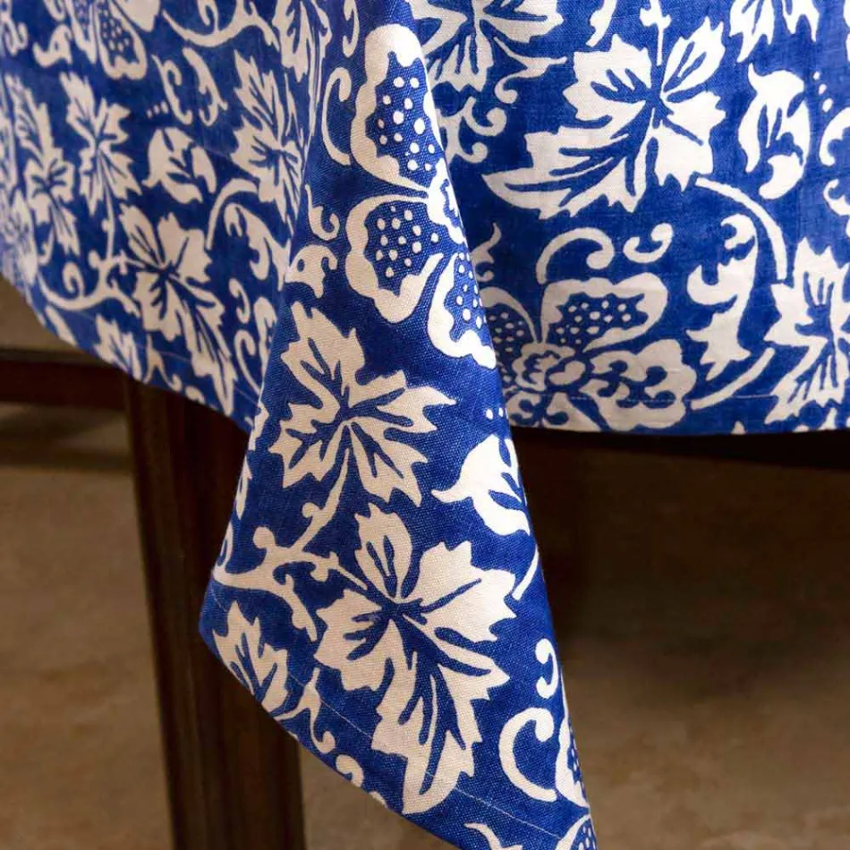 Tovaglia d’Artigianato Italiano 100% Lino con Stampa a Mano Pezzo Unico - Marchi Viadurini