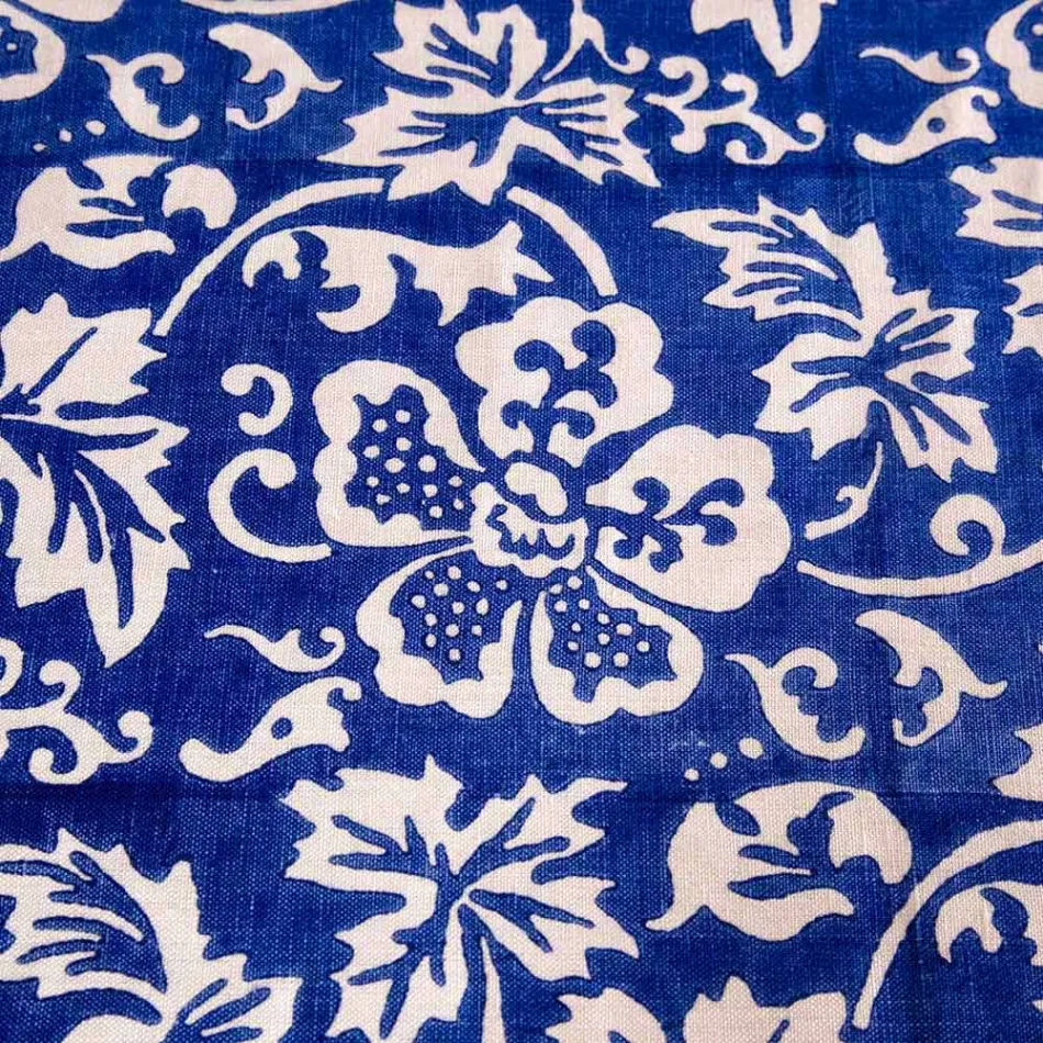 Tovaglia d’Artigianato Italiano 100% Lino con Stampa a Mano Pezzo Unico - Marchi Viadurini