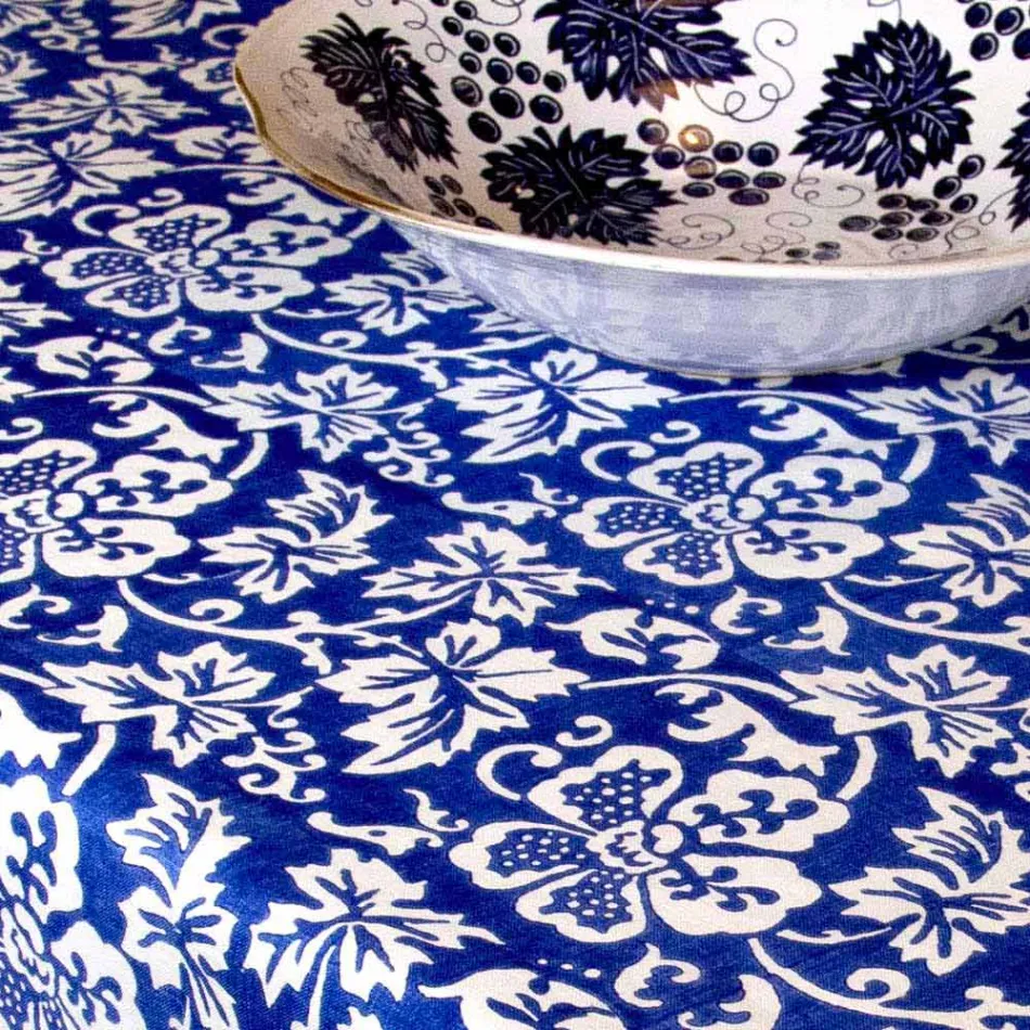 Tovaglia d’Artigianato Italiano 100% Lino con Stampa a Mano Pezzo Unico - Marchi Viadurini