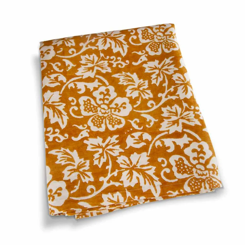 Tovaglia d’Artigianato Italiano 100% Lino con Stampa a Mano Pezzo Unico - Marchi Viadurini