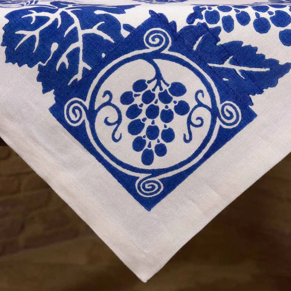 Tovaglia in Lino d’Alto Artigianato con Stampa a Mano d’Arte Italiana - Marchi Viadurini