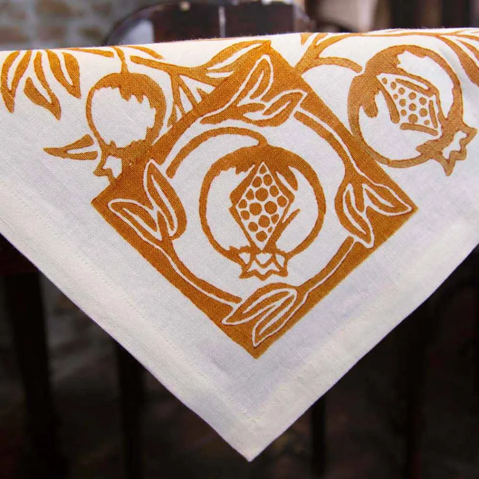 Tovaglia in Lino d’Alto Artigianato con Stampa a Mano d’Arte Italiana - Marchi Viadurini