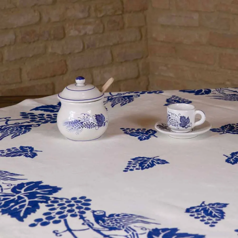 Tovaglia in Lino d’Alto Artigianato con Stampa a Mano d’Arte Italiana - Marchi Viadurini