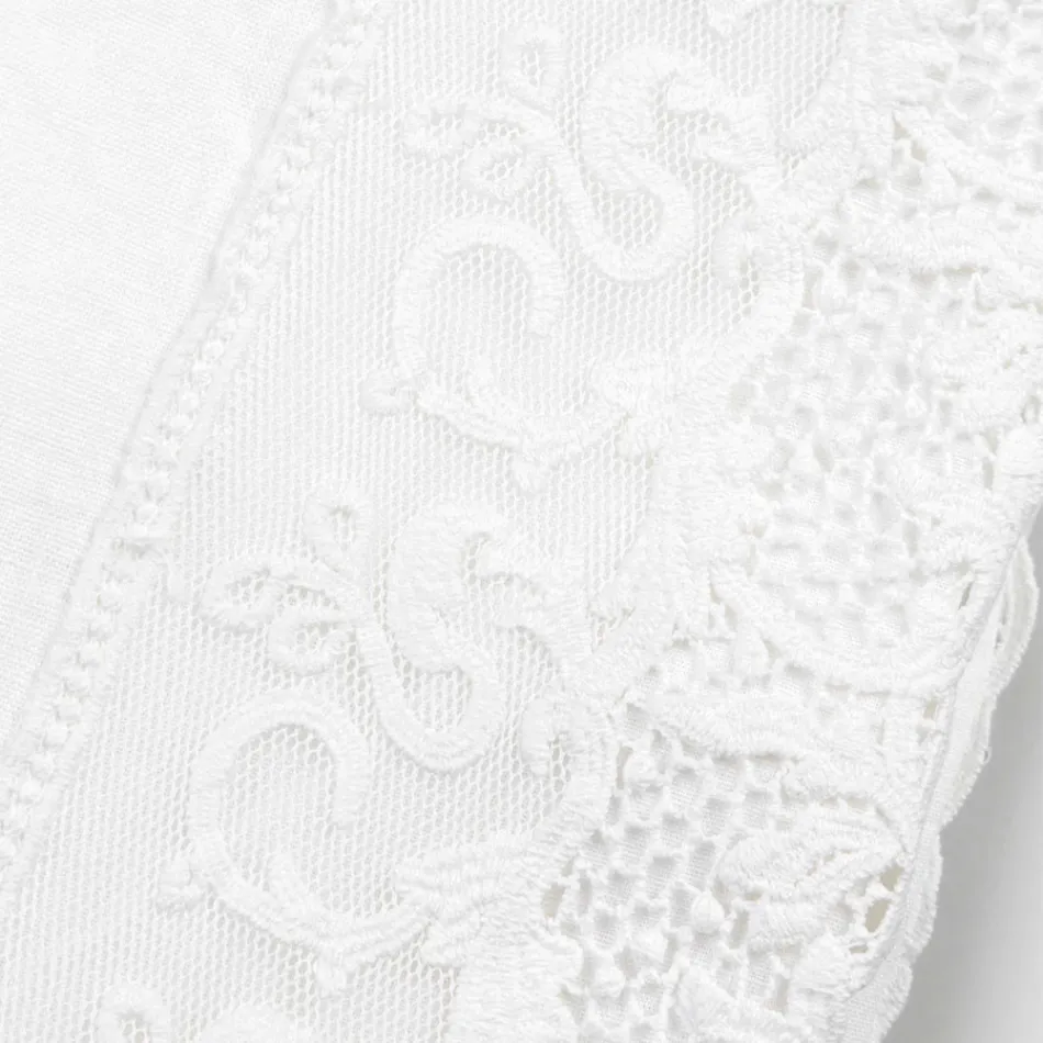 Tovaglia in Lino Rettangolare con Cornice o Pizzo Bianca di Lusso - Davinci Viadurini