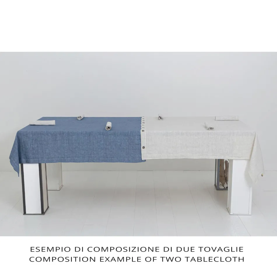Tovaglia Lino Colorato con Asole e 12 Bottoni Lusso Componibile - Mediterranea Viadurini