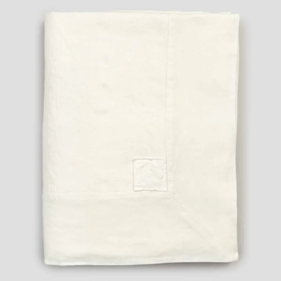 Tovaglia Rettangolare Grande Lino Bianco Pesante con Bordi a Cornice - Davinci Viadurini