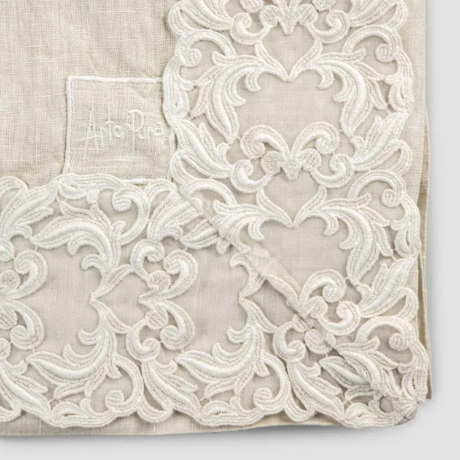 Tovaglia Rettangolare in Lino Beige con Pizzo Farnese Lusso Artigianale - Kippel Viadurini