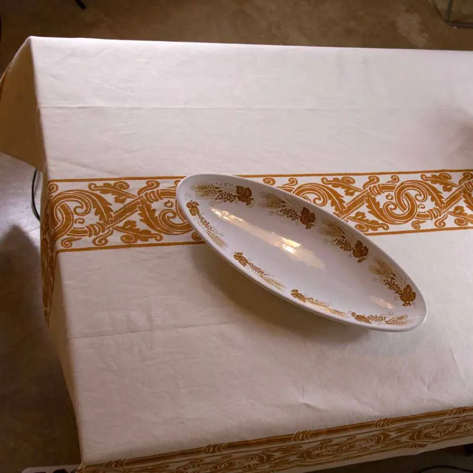 Tovaglia Stampata a Mano di Alto Artigianato Italiano in Cotone e Lino - Marchi Viadurini