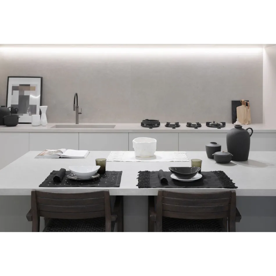 Tovaglioli in Lino con Cristalli Nero o Burro, 6 Pezzi Lusso Italiano - Prezio Viadurini