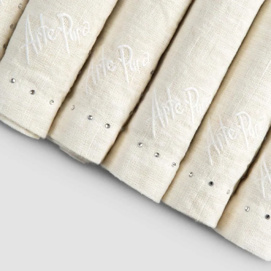 Tovaglioli in Lino con Cristalli Nero o Burro, 6 Pezzi Lusso Italiano - Prezio Viadurini