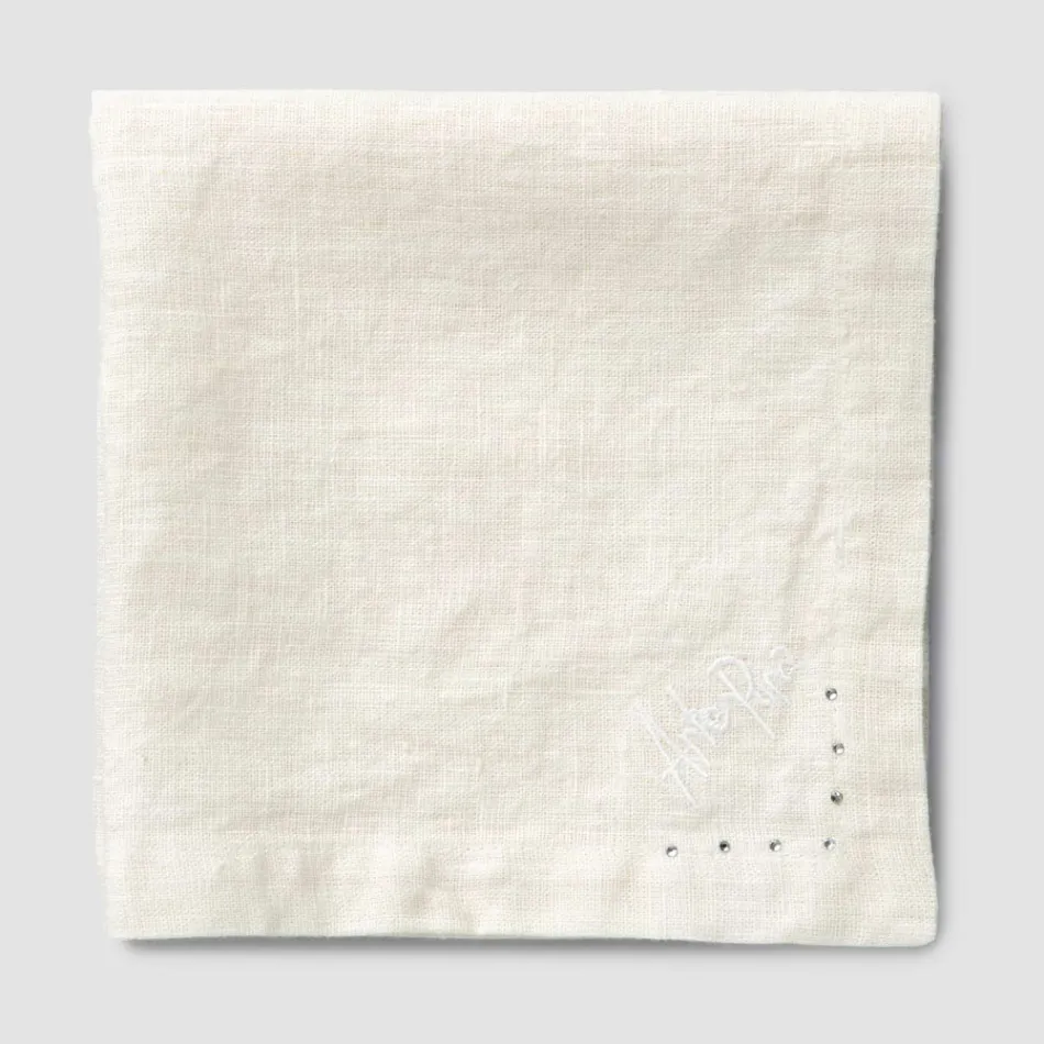 Tovaglioli in Lino con Cristalli Nero o Burro, 6 Pezzi Lusso Italiano - Prezio Viadurini