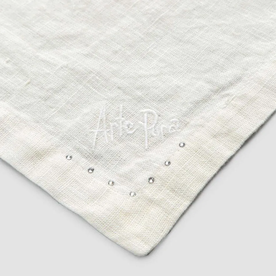 Tovaglioli in Lino con Cristalli Nero o Burro, 6 Pezzi Lusso Italiano - Prezio Viadurini